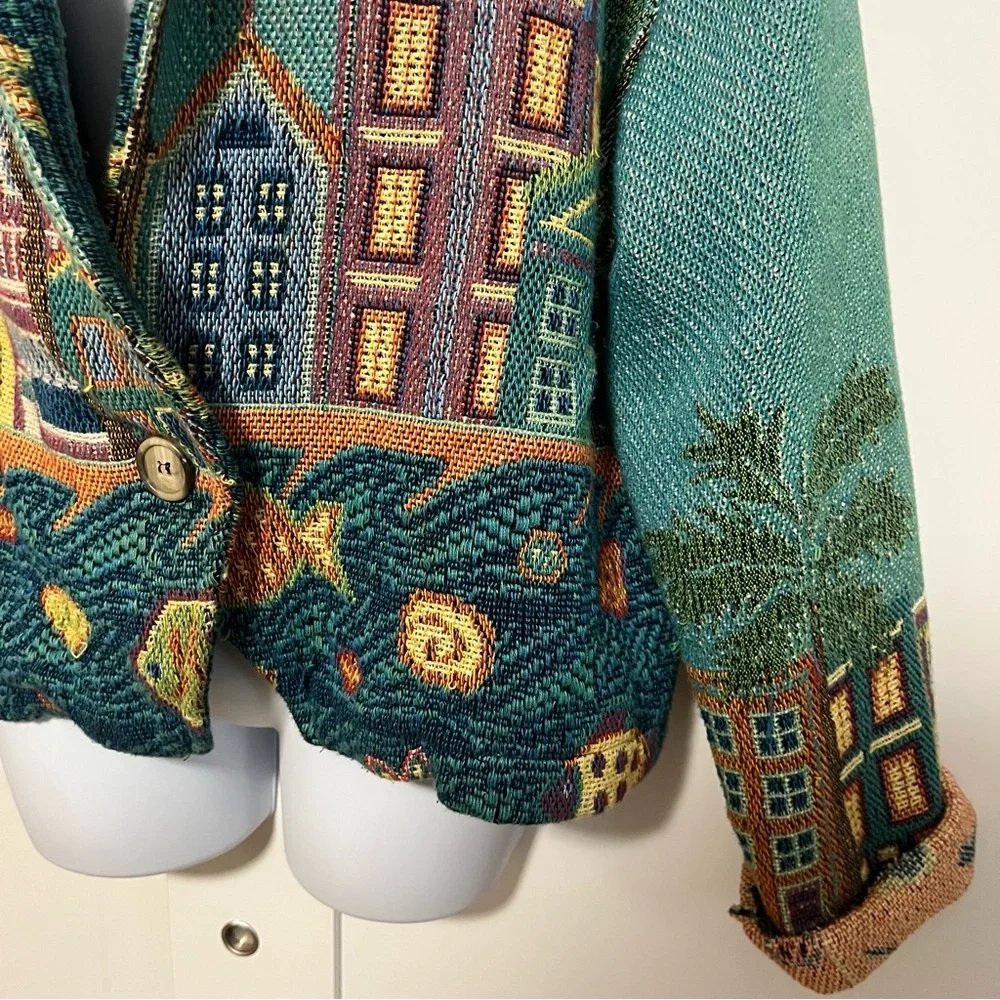 Vintage Sugar Street Weavers Tapestry Cardigan Cottage Water Size Large 100% - Picture 4 of 9